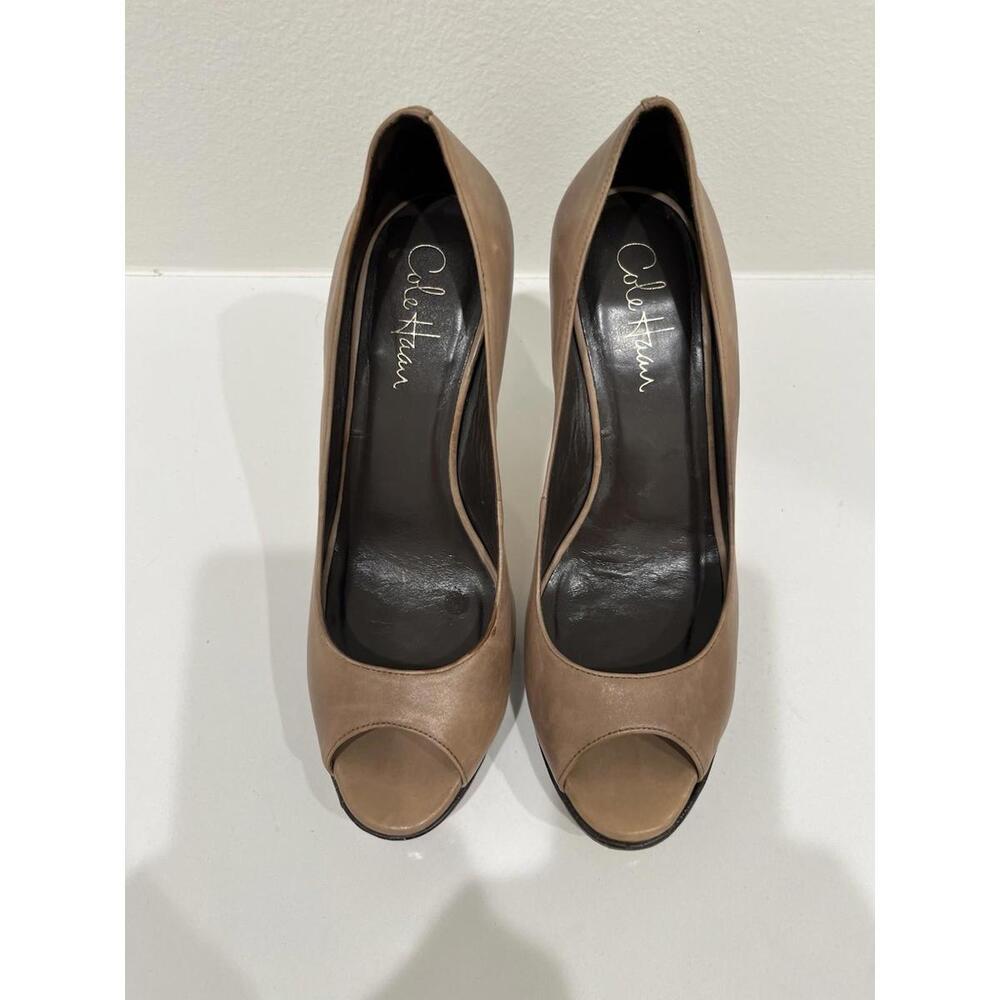 Cole Haan NikeAir Sole High Heel Brown Pump Peep Toe Platform Shoes Women's 8.5B